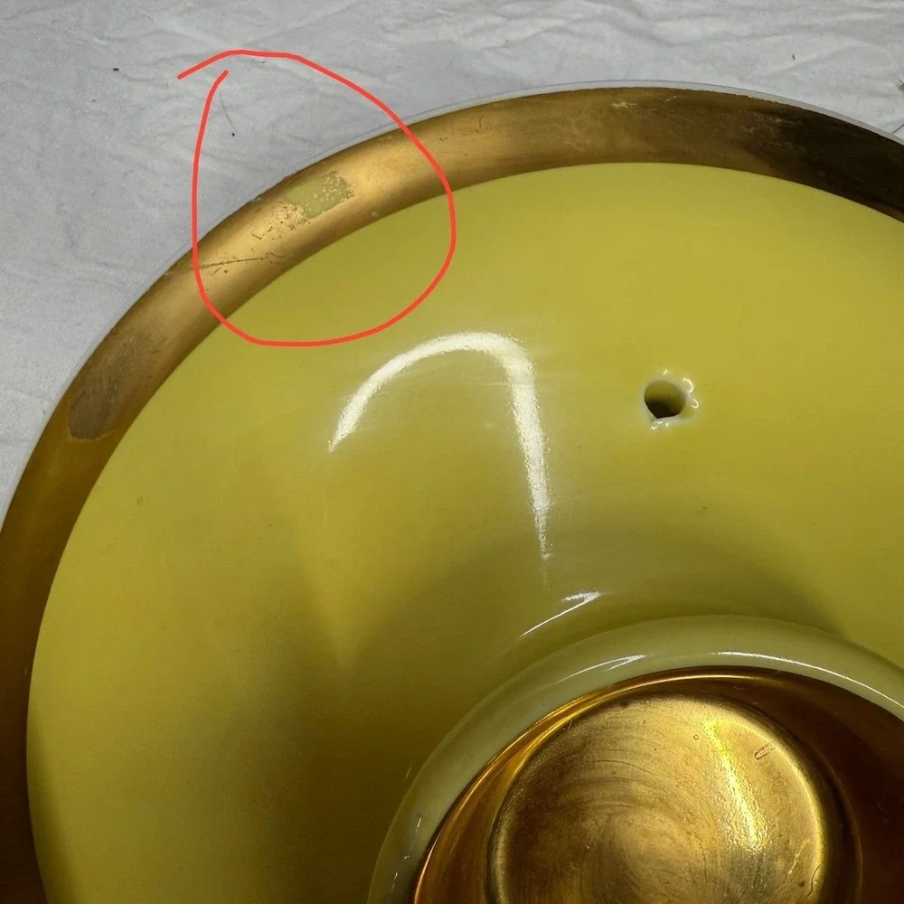 Vintage Mid Century Yellow Ceramic Covered Casserole Dish Gold‎ Trim MCM Lidded